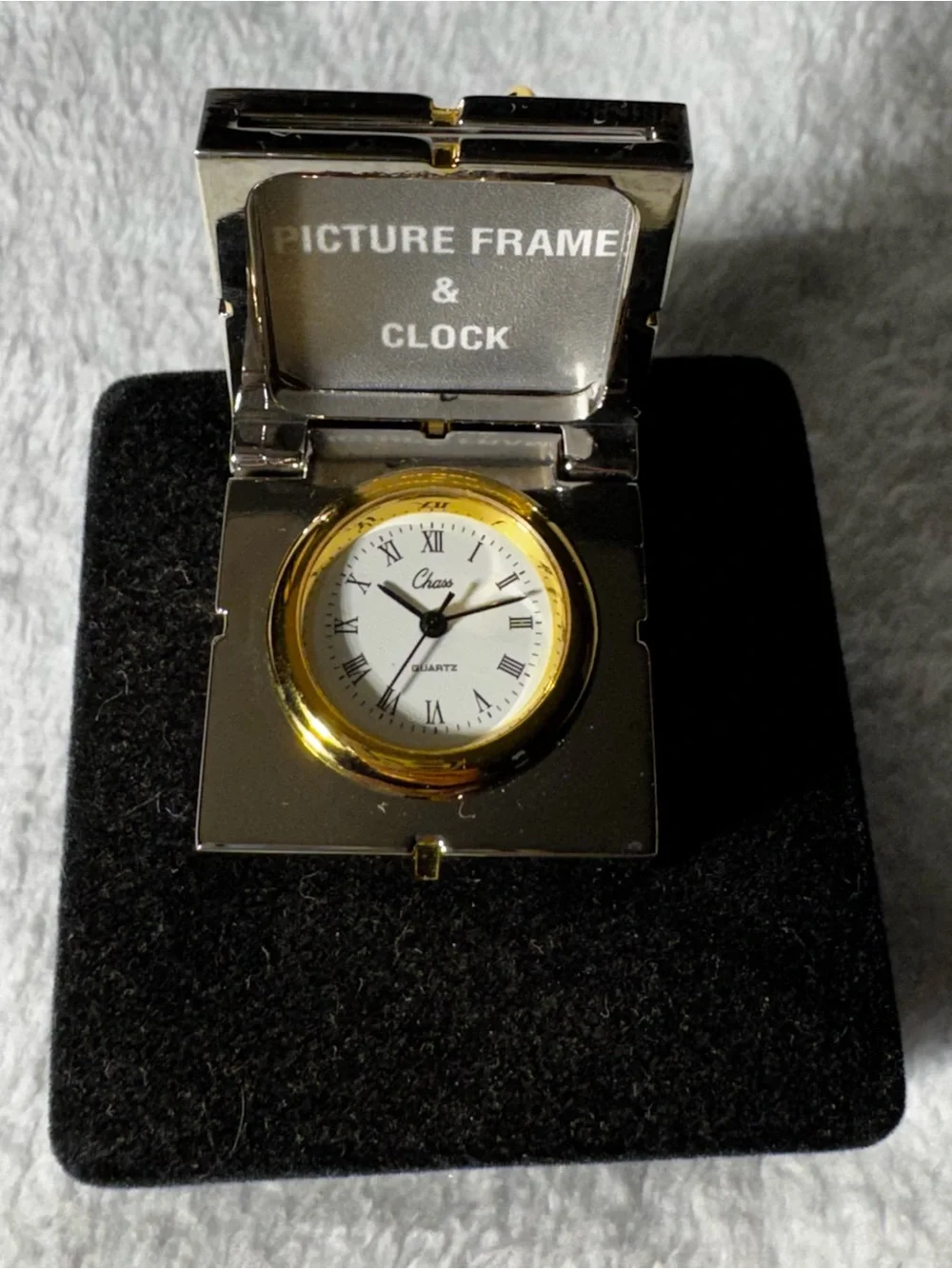 Vintage Chass Desk Clock Picture Frame Miniature Gift Box Bow Monogrammed Boxed